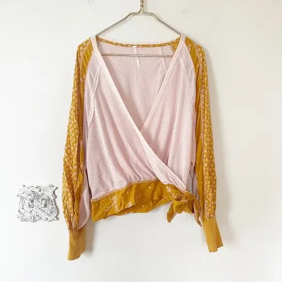 Free People Auxton Floral Thermal Wrap Top in Light Pink and Mustard S - Picture 4 of 10